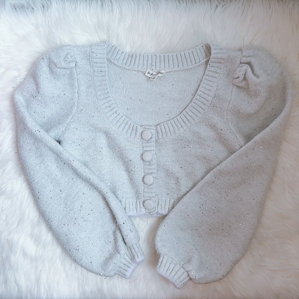 For Love & Lemons Odette Cardigan in Cream Size XS Cropped Puffed Sleeves